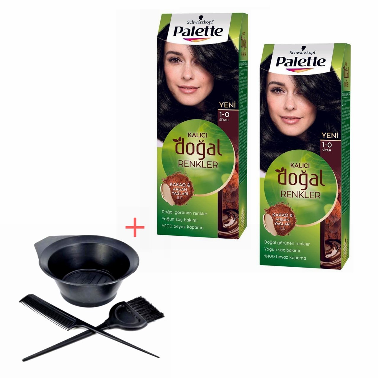 Palette Kalıcı Doğal Renkler 1-0 Siyah X 2 Adet + Boyama Seti