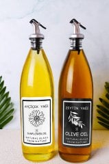 Lüx 2'li Zeytinyağı ve Ayçiçek Yağı Yazılı Yağdanlık Şişesi 1000+1000ml