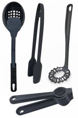 4'lü Mutfak Gereçi 3’ü 1 Arada Servis Seti, Spiral Çırpıcı, Izgara Maşası, Sarımsak Ezici
