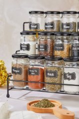 3 katlı Baharatlık Basamaklı Metal Standlı 15li Baharat Takımı Siyah