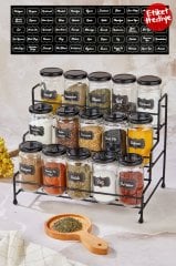 3 katlı Baharatlık Basamaklı Metal Standlı 15li Baharat Takımı Siyah