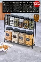 2 Katlı Metal Standl 10lu Cam Kavanoz Ve Baharatlık Seti