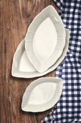 3'lü Kayık Tabağı Sunum Tabak Seti Seramik Beyaz