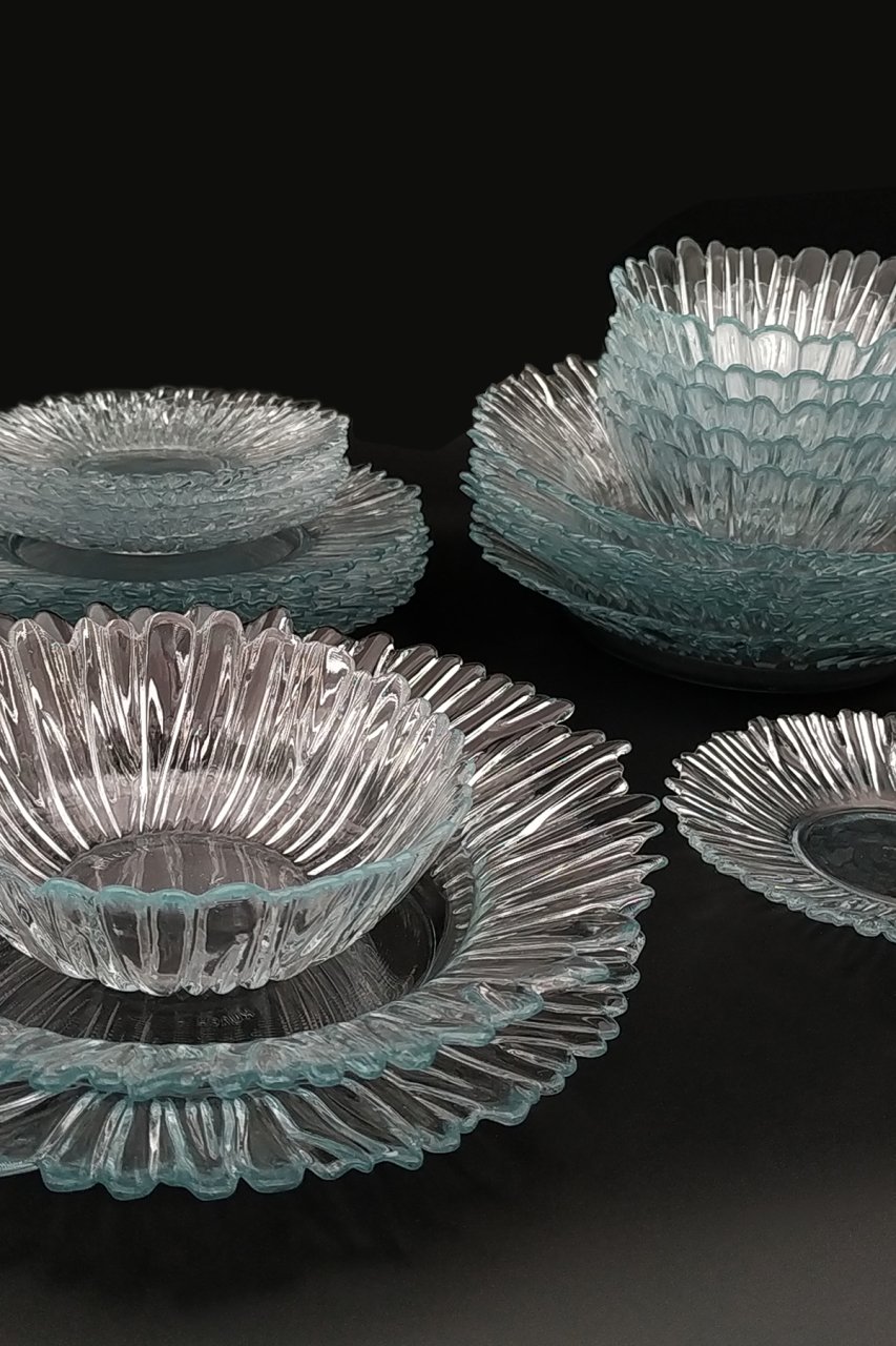 Aurora 24 Parça Set Kristal Cam Yemek Takımı - Kase, Yemek Tabağı, Pasta Tabağı, Çay Tabağı