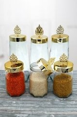 6 Adet Altın Kapaklı Cam Kavanoz Seti Erzak Kabı 700cc (3adet) + 1600cc (3adet)