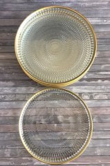 Altın Yaldızlı Kristal 6'lı Cam Çerezlik Sunum Tabağı 16cm