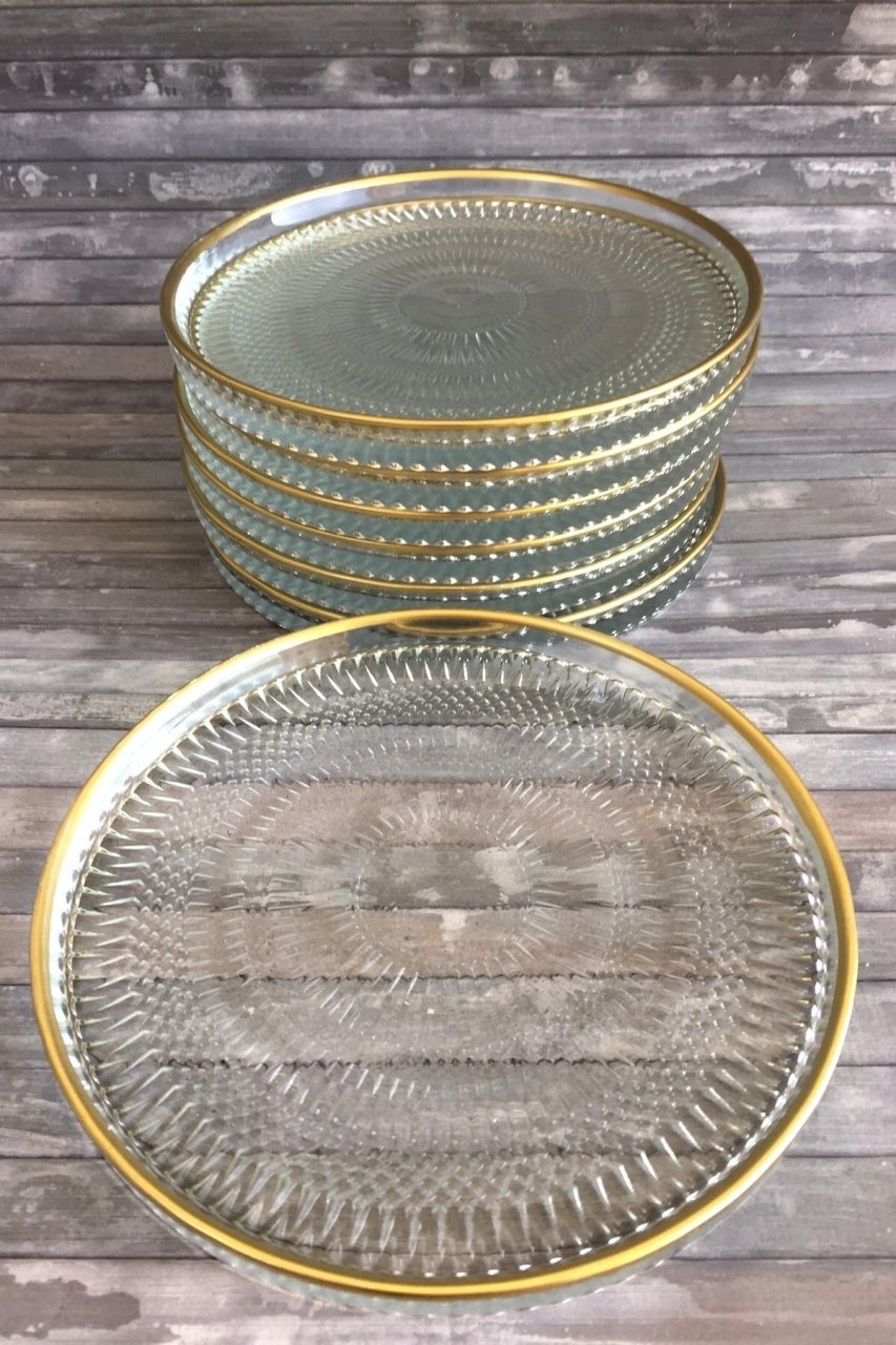 Altın Yaldızlı Kristal 6'lı Cam Çerezlik Sunum Tabağı 16cm