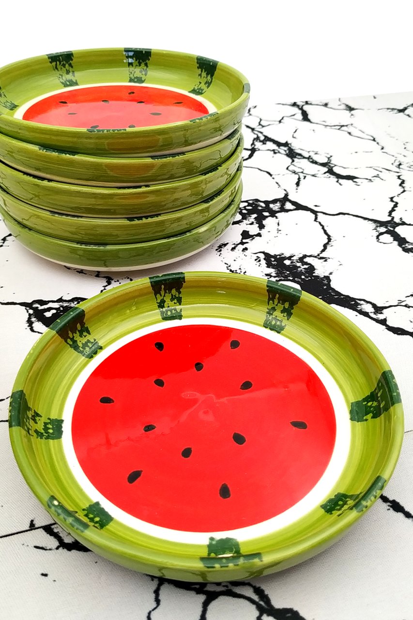 Karpuz Desen Yuvarlak 6’lı Servis Sunum Tabağı 15cm Kırmızı