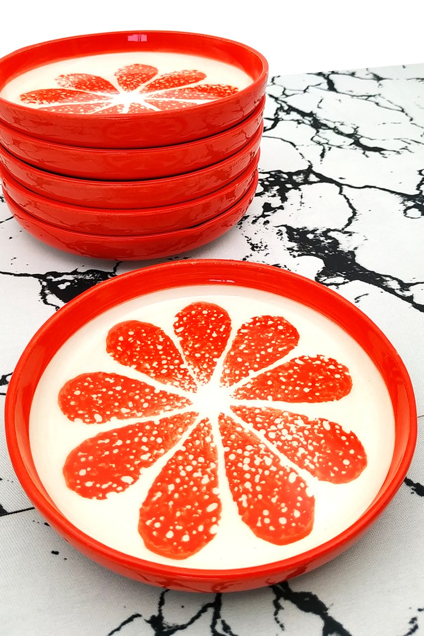 Portakal Desen Yuvarlak 6’lı Servis Sunum Tabağı 15cm Turuncu