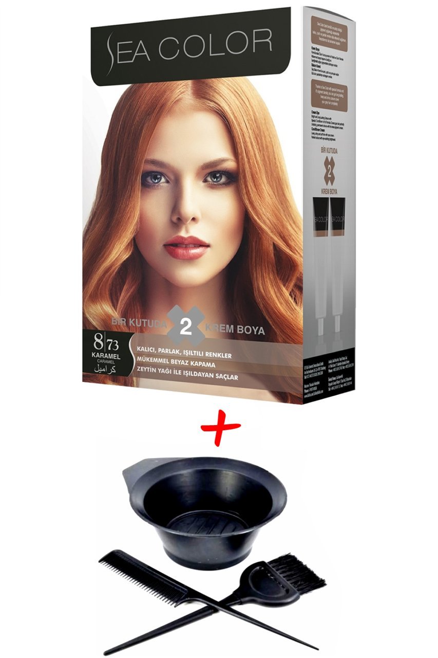 Sea Color Krem Saç Boyası 8.73 Karamel 2 Tüplü Set + Boyama Seti