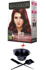 Sea Color Krem Saç Boyası 55.46 Amazon Kızılı 2 Tüplü Set + Boyama Seti