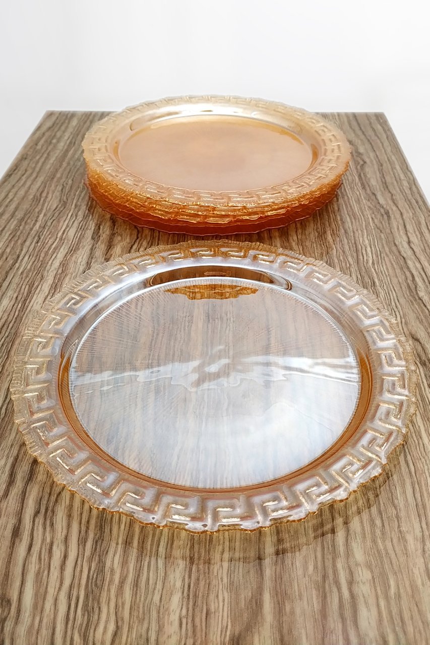 6lı Cam Tabak Sunumluk 21cm Yeni Trend Gold