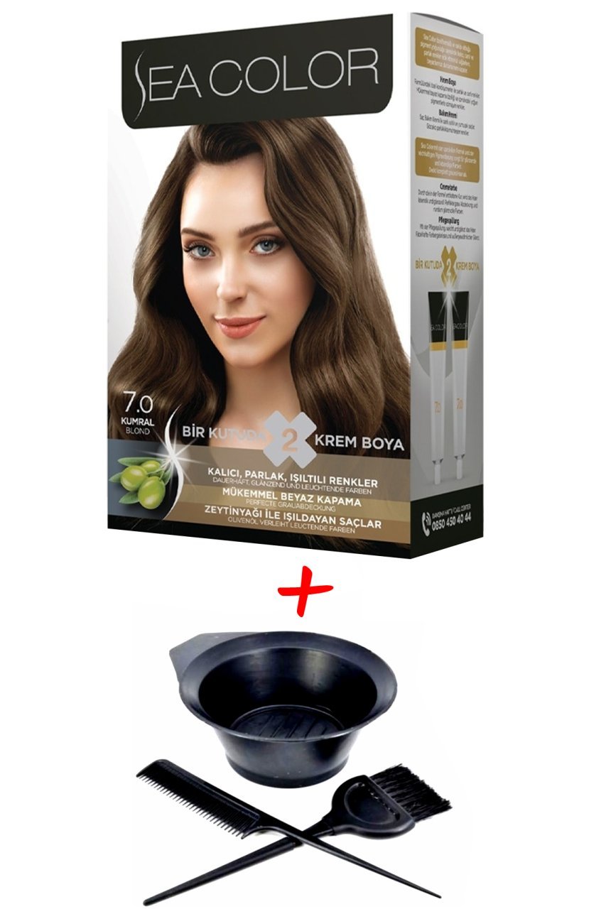 Sea Color Krem Saç Boyası 7.0 Kumral 2 Tüplü Set + Boyama Seti