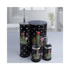 4'lü Banyo Seti Kaktüs Desenli Siyah 5938