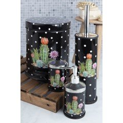 4'lü Banyo Seti Kaktüs Desenli Siyah 5938