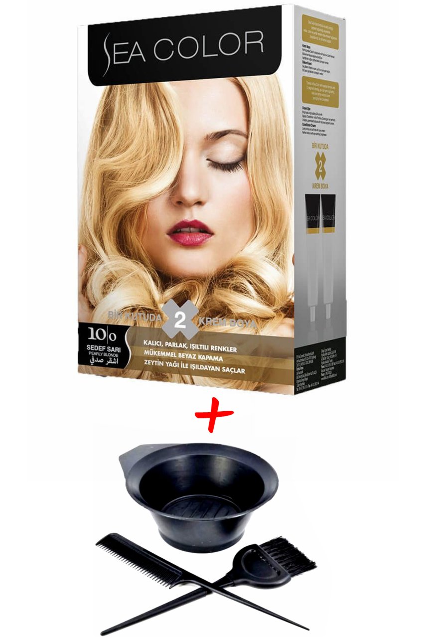 Sea Color Krem Saç Boyası 10.0 Sedef Sarı 2 Tüplü Set + Boyama Seti