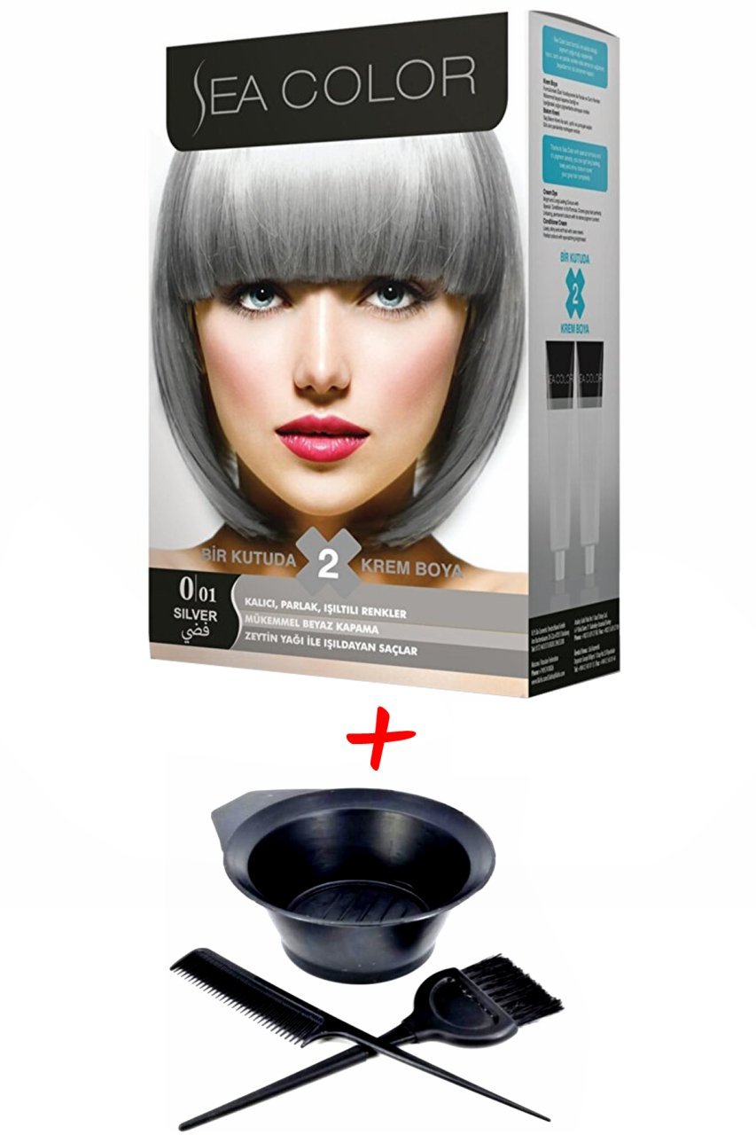 Sea Color Krem Saç Boyası 0.01 Gri Krem 2 Tüplü Set + Boyama Seti