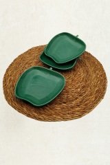 3lü Çerezlik Seramik Elma Desenli Sunumluk Yeşil 14cm