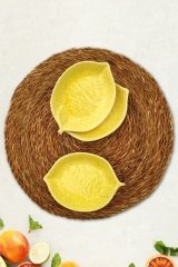 3lü Çerezlik Seramik Limon Desenli Sunumluk Sarı 16cm