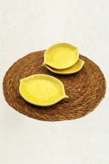 3lü Çerezlik Seramik Limon Desenli Sunumluk Sarı 16cm