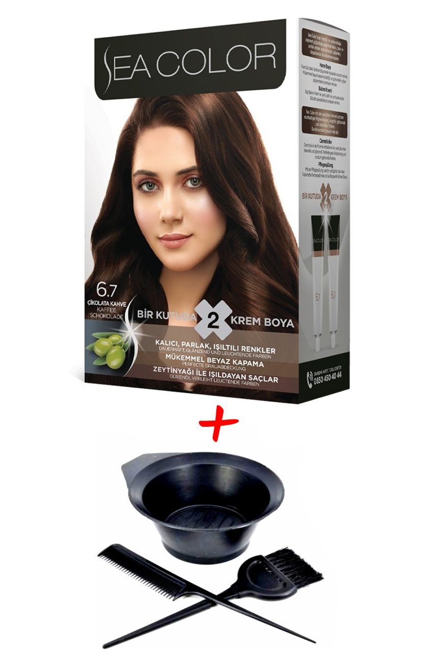 Sea Color Krem Saç Boyası 6.7 Çikolata Kahve 2 Tüplü Set + Boyama Seti