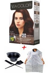 Sea Color Krem Saç Boyası 5.77 Sıcak Çikolata 2 Tüplü Set + Boyama Seti + Boyama Önlüğü