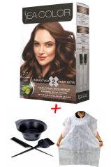 Sea Color Krem Saç Boyası 7.7 Koyu Karamel 2 Tüplü Set + Boyama Seti + Boyama Önlüğü