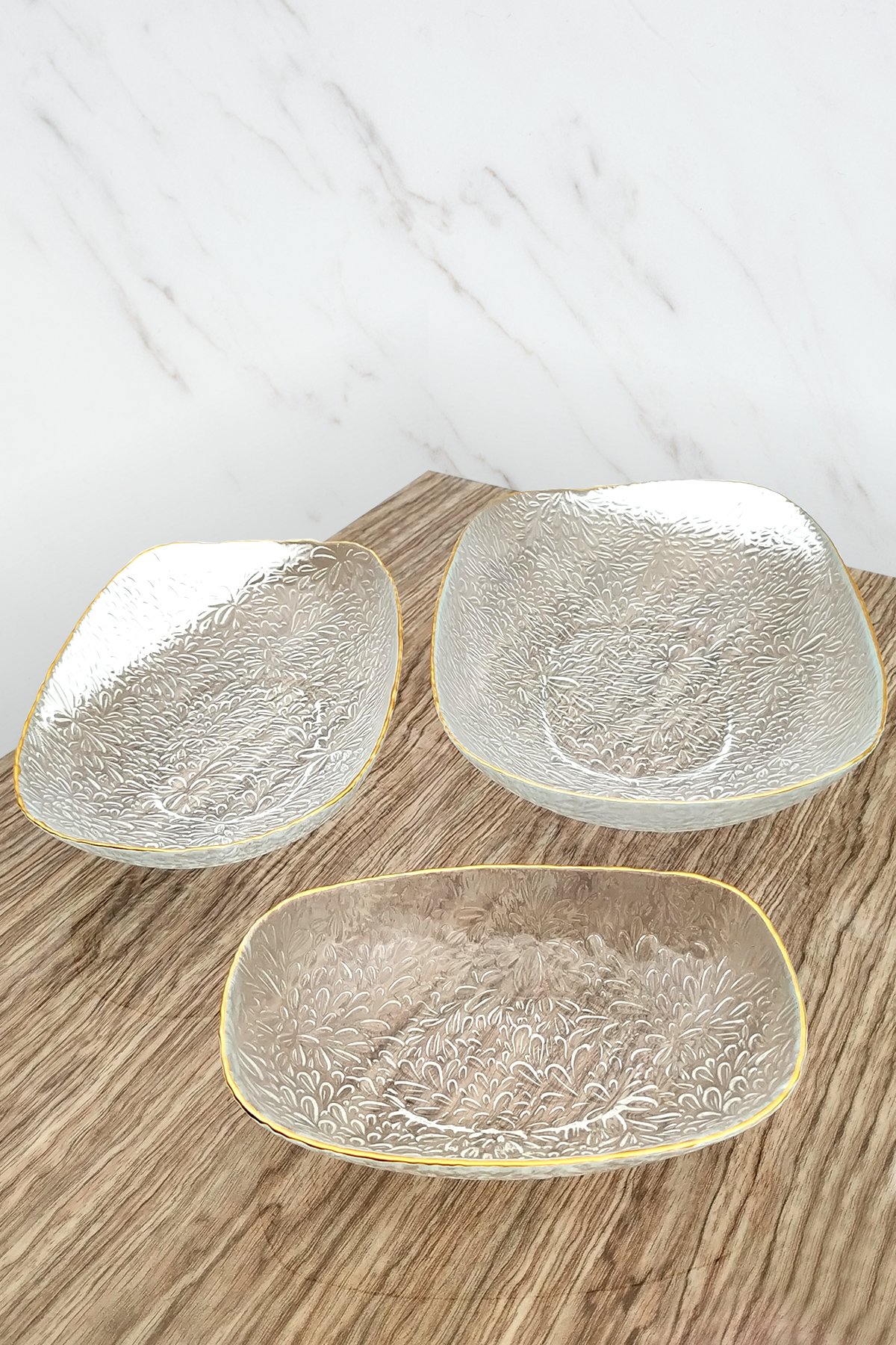 Sunum Seti 3lü Cam Yaldızlı Çiçekli SGM07018