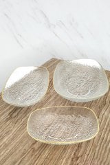 Sunum Seti 3lü Cam Yaldızlı Çiçekli SGM07018