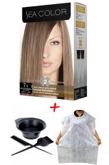 Sea Color Krem Saç Boyası 7.1 Küllü Kumral 2 Tüplü Set + Boyama Seti + Boyama Önlüğü
