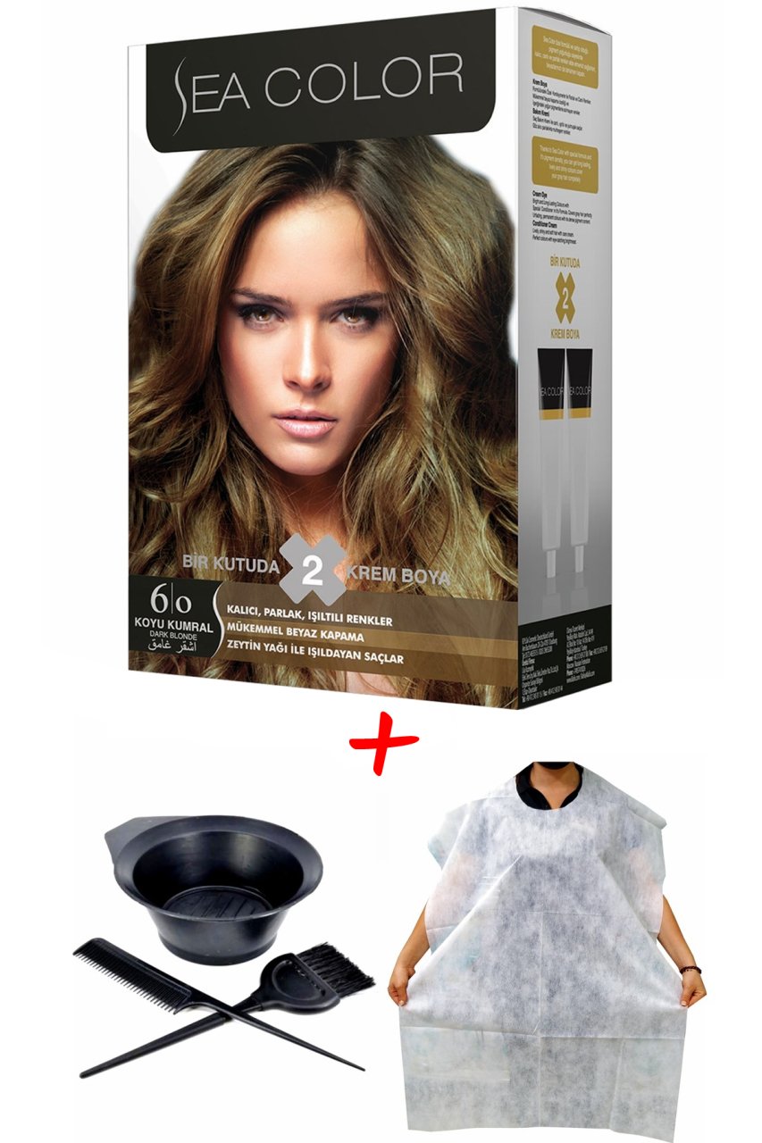 Sea Color Krem Saç Boyası 6.0 Koyu Kumral 2 Tüplü Set + Boyama Seti + Boyama Önlüğü