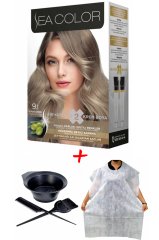 Sea Color Krem Saç Boyası 9.1 Elmas Sarısı 2 Tüplü Set + Boyama Seti + Boyama Önlüğü
