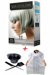 Sea Color Krem Saç Boyası 0.02 Gümüş Gri 2 Tüplü Set + Boyama Seti + Boyama Önlüğü