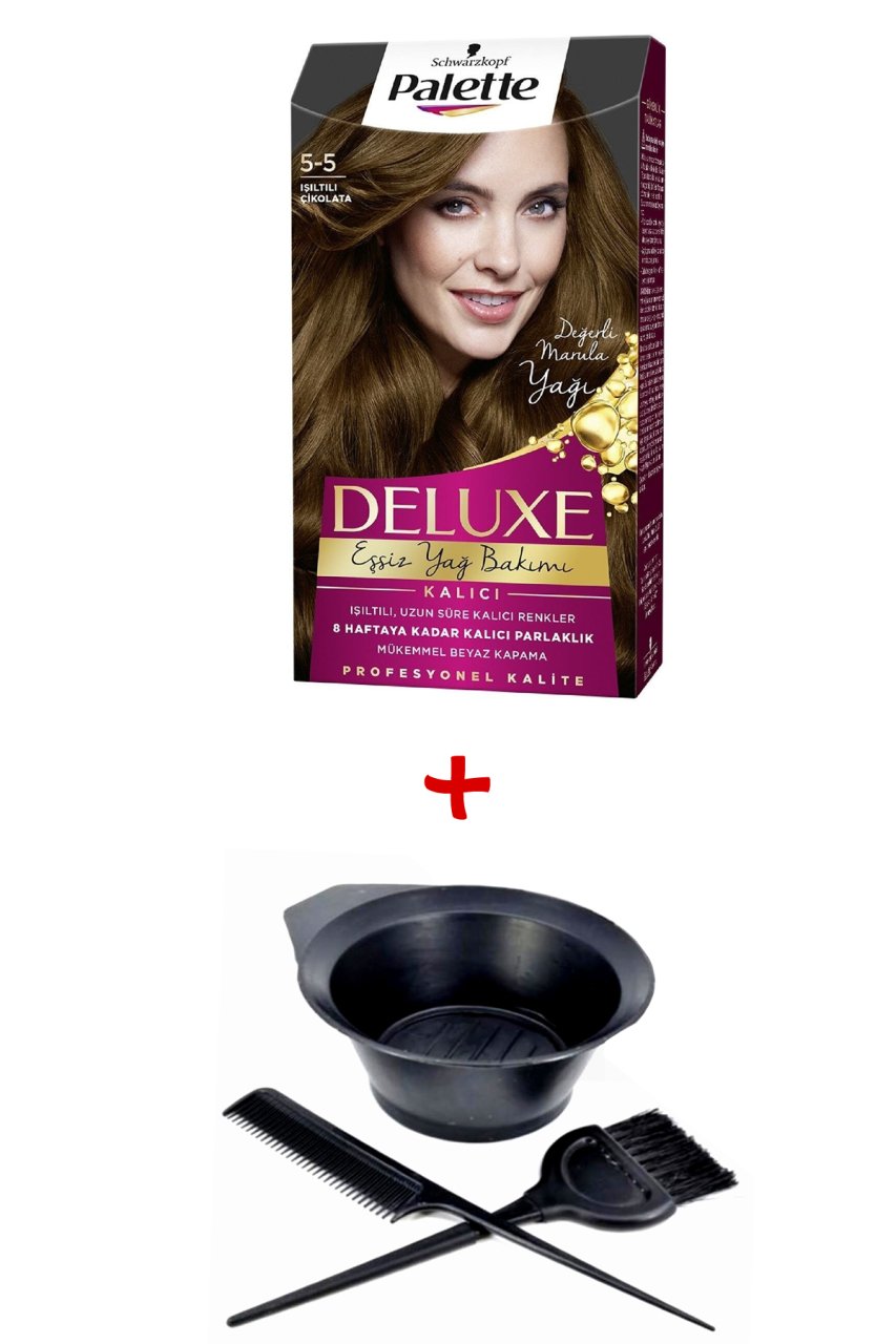 Palette Deluxe Saç Boyası 5-5 Işıltılı Çikolata + Boyama Seti