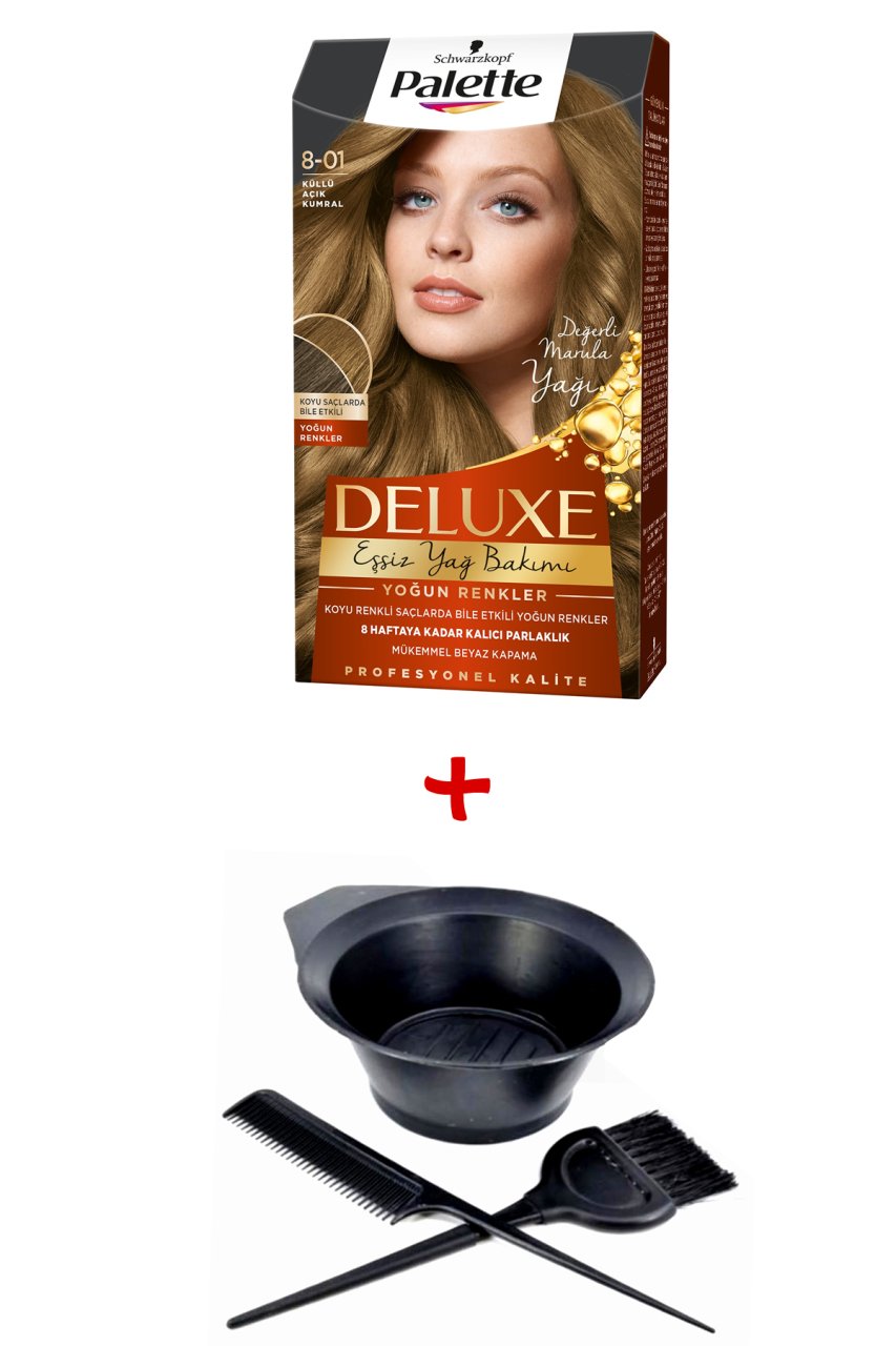 Palette Deluxe Saç Boyası 8-01 Küllü Açık Kumral + Boyama Seti