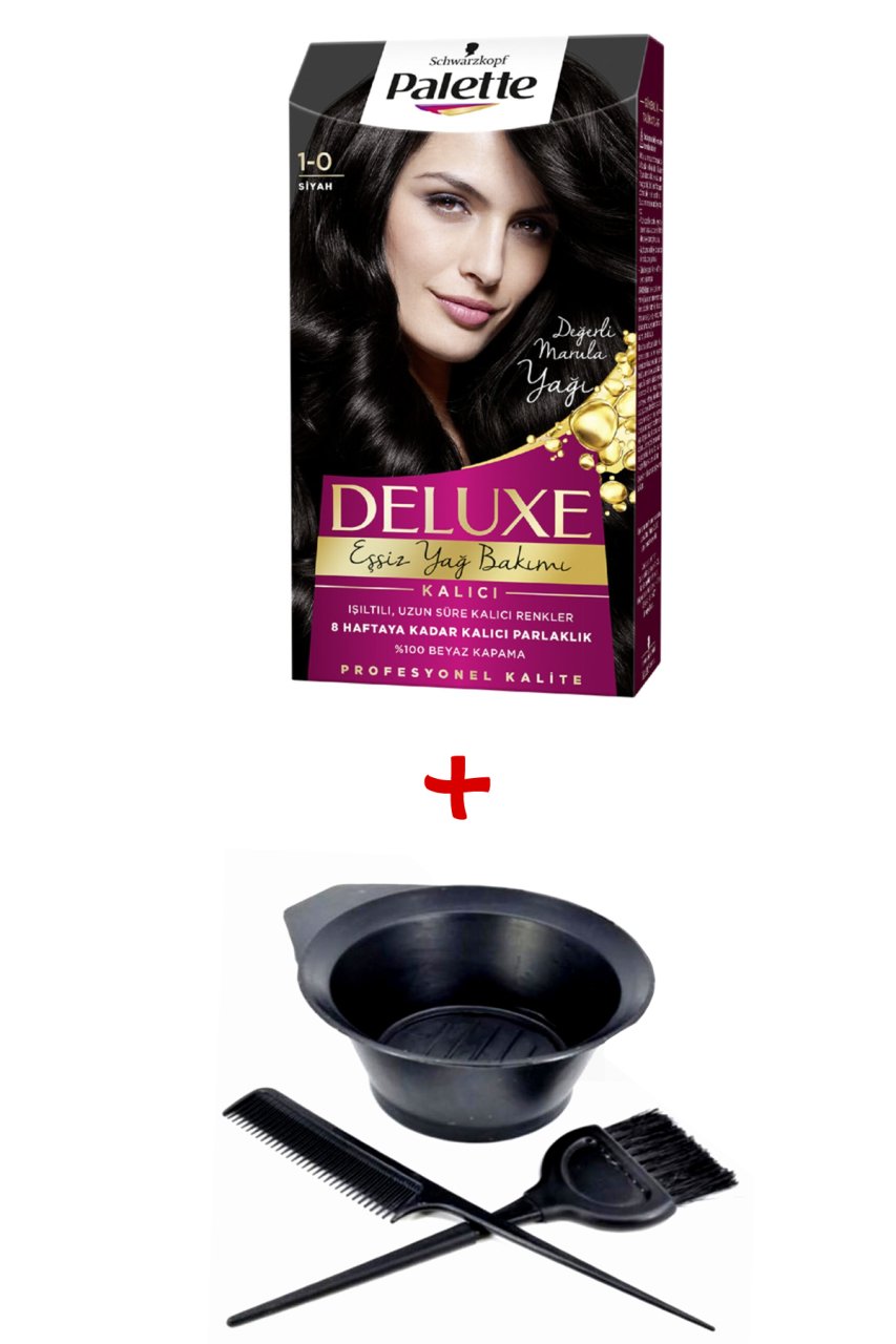 Palette Deluxe Saç Boyası 1-0 Siyah + Boyama Seti