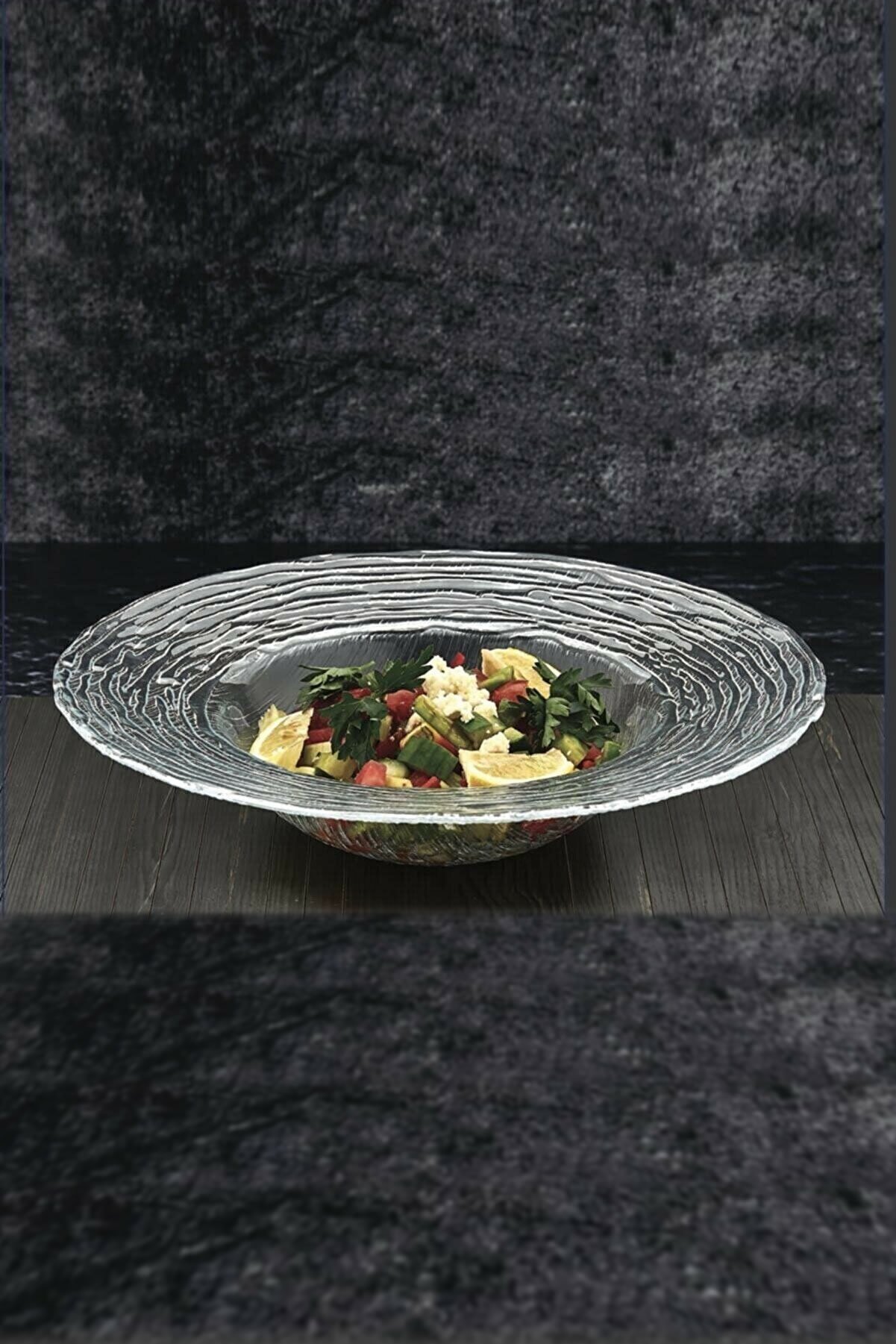 Cam Çukur Makarna Sunum Tabağı - 32cm Desenli