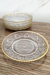 Altın Yaldızlı Cam Kase & Tabak Seti Sunumluk 12li Yeni Trend