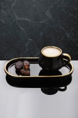 Altın Yaldızlı Siyah Tabaklı Tekli Fincan