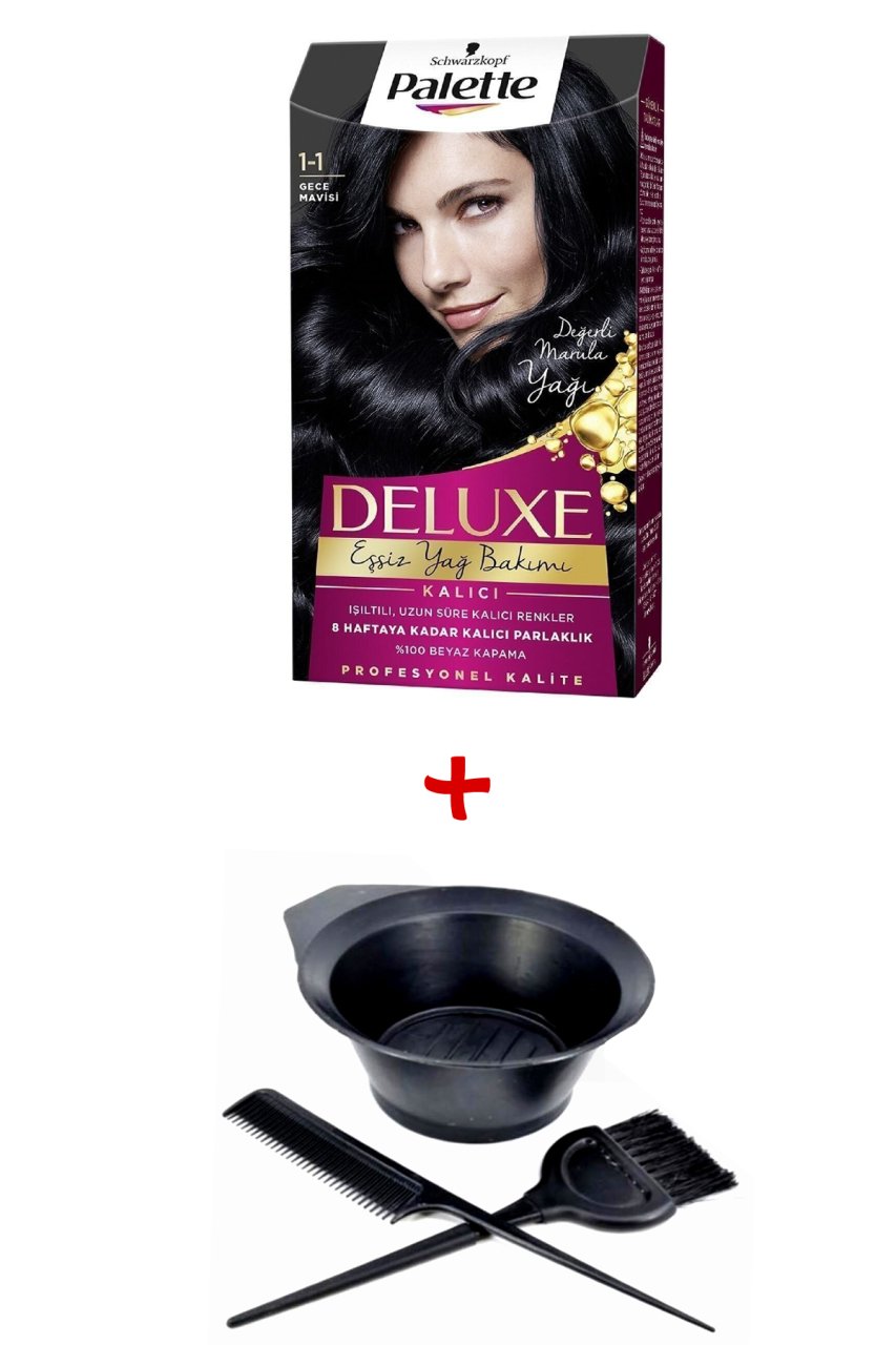 Palette Deluxe Saç Boyası 1-1 Gece Mavisi  + Boyama Seti