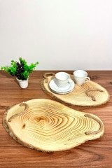 İp Halatlı Doğal Ahşap Sunum Tepsisi Kütük Tekli