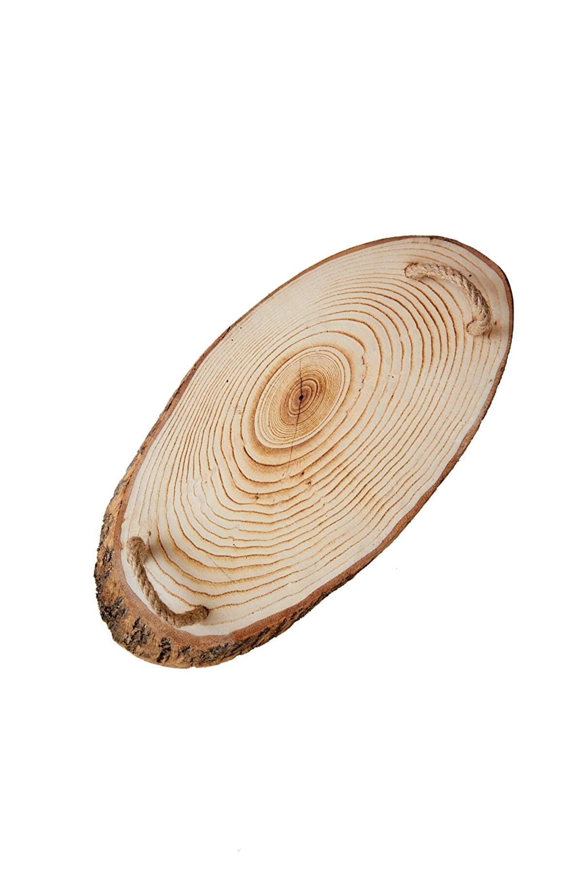 İp Halatlı Doğal Ahşap Sunum Tepsisi Kütük Tekli