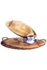 İp Halatlı Doğal Ahşap Sunum Tepsisi Kütük Tekli