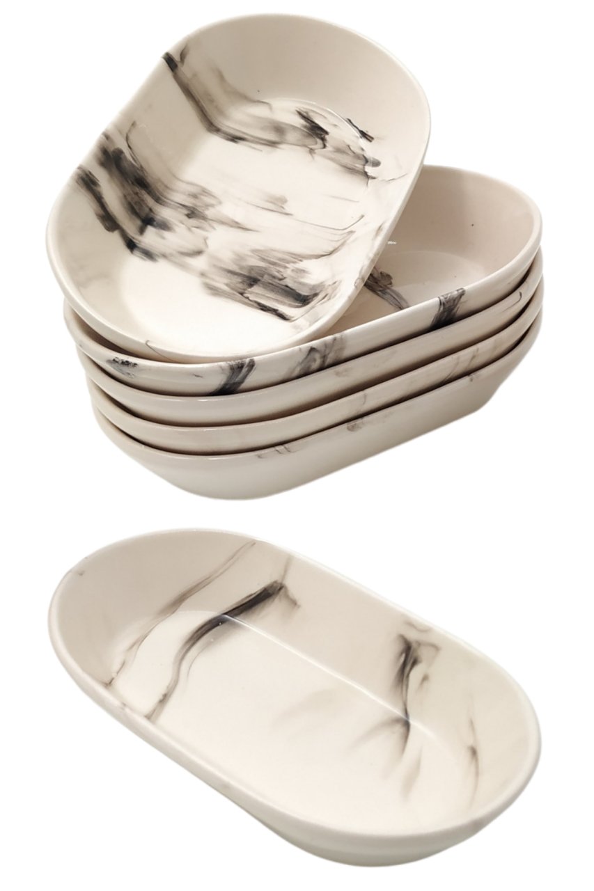 6'lı Kahvaltılık Oval Sunumluk Çerezlik Mermer Desenli