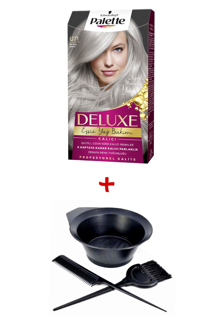 Palette Deluxe Saç Boyası U-71 Buzul Gri + Boyama Seti