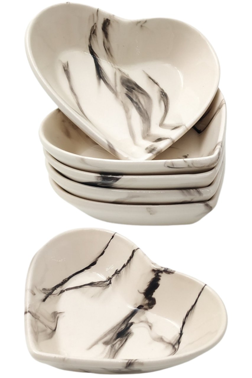 6'lı Kahvaltılık Kalpli Sunumluk Çerezlik Mermer Desenli