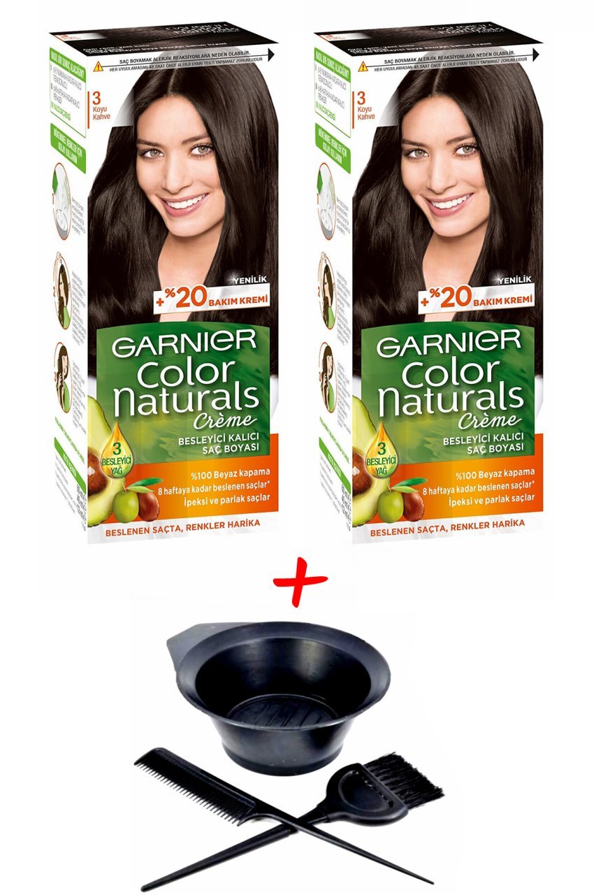 Garnier Color Saç Boyası Naturals 3 Koyu Kahve + Saç Boyama Seti