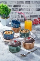 6’lı Porselen Büyük Sufle Kabı Renkli Sunum Kasesi Kek Fırın Kabı