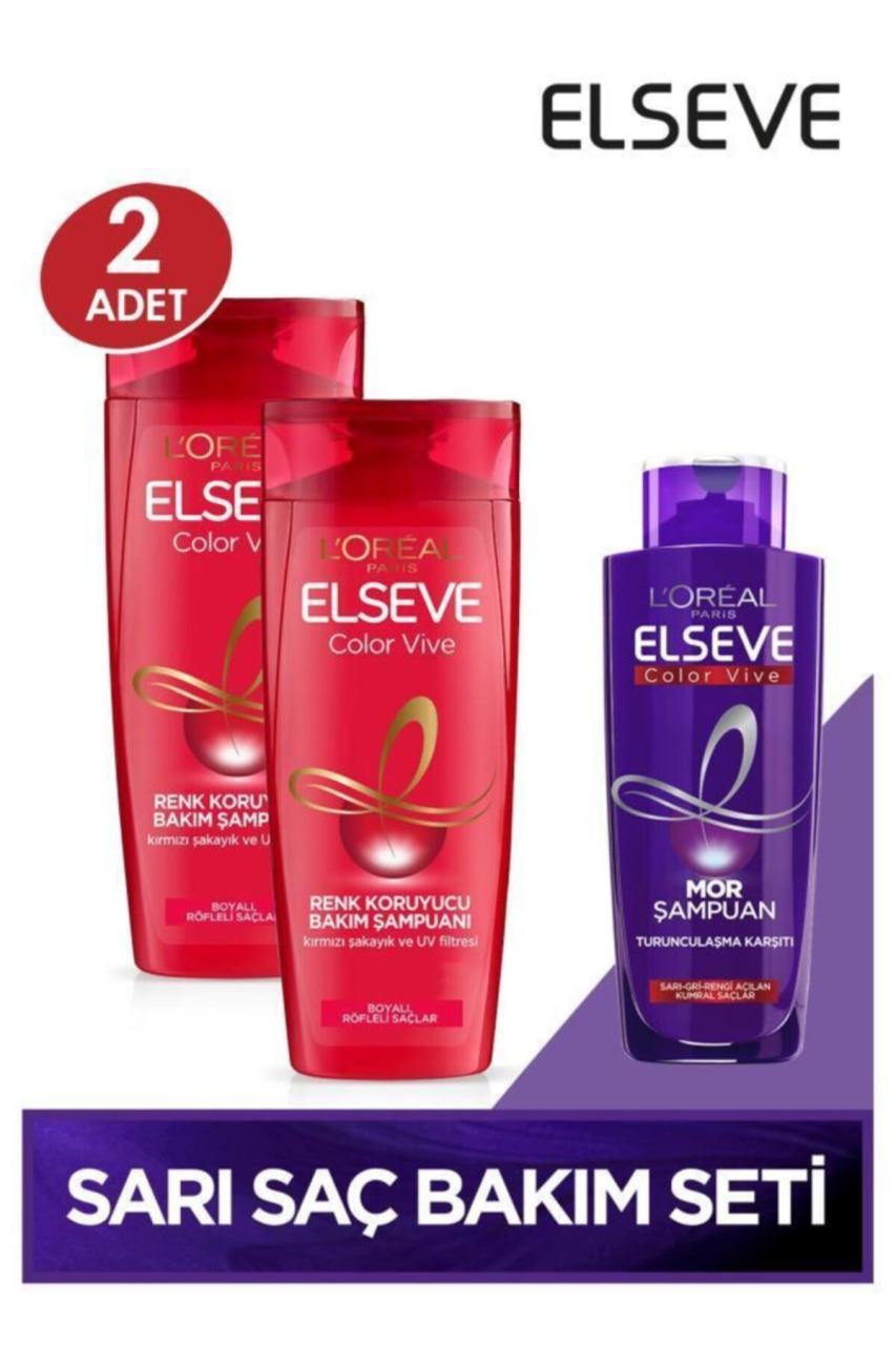 Elseve Renk Koruyucu Şampuan 360ML X 2 Adet+Mor Şampuan 200ML