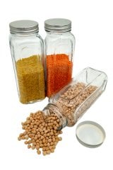 3 lü Kare Cam Kavanoz Metal Silikon Kapaklı Bakliyat Turşu Saklama Kabı 1.2 lt